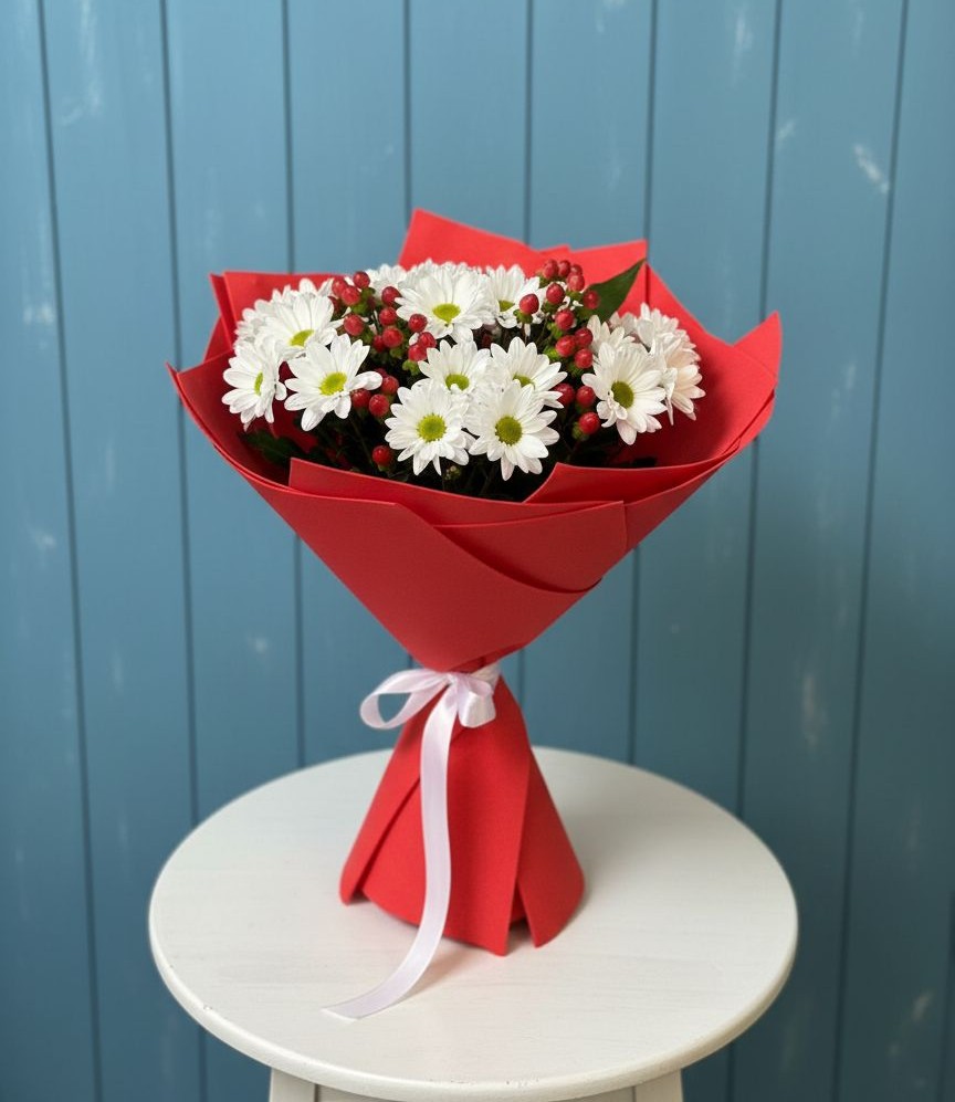 Букет цветов из: Хризантемы в Радуге