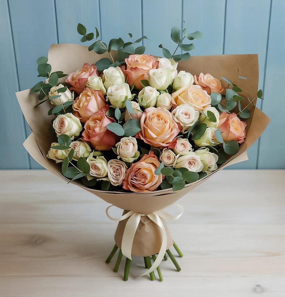 Букет цветов из: Альстромерии и Розы в Радуге