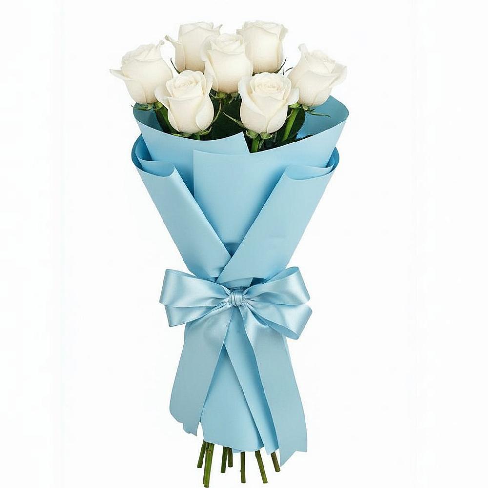 Букет 7 белых роз Проуд в Радуге