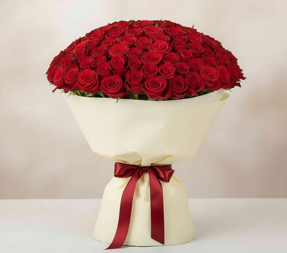 Букет 101 Красная роза Милано в Радуге
