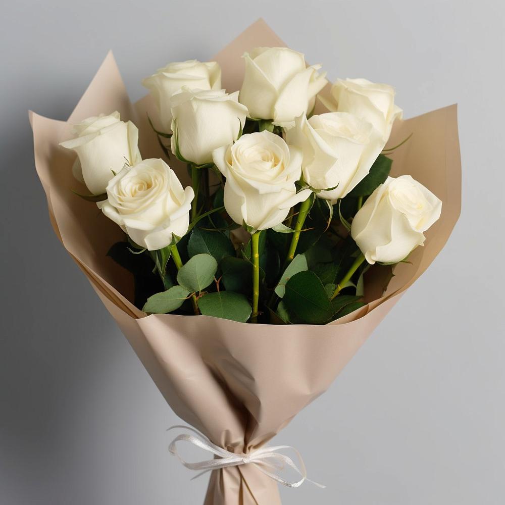 Букет 9 Белых роз Эдлесс Лав в Радуге