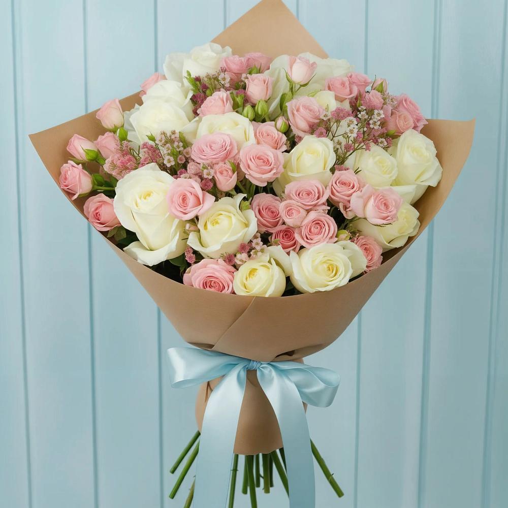 Букет цветов из: Розы в Радуге