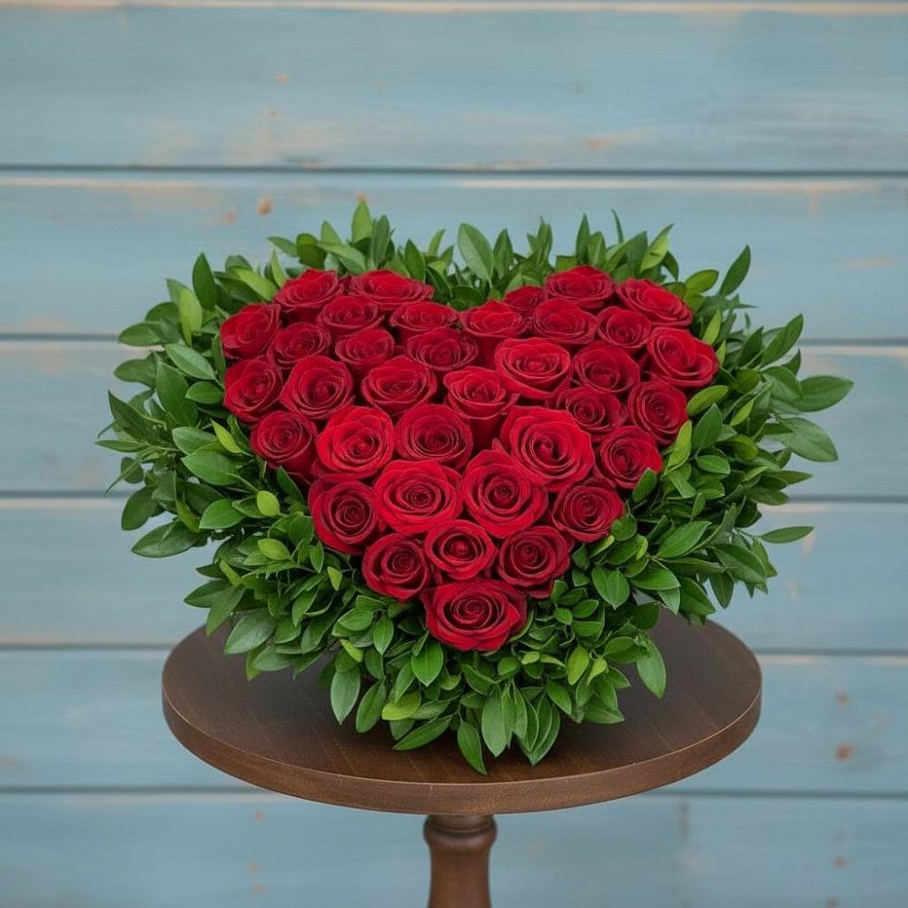 Цветочная композиция из Розы в виде сердца в Радуге