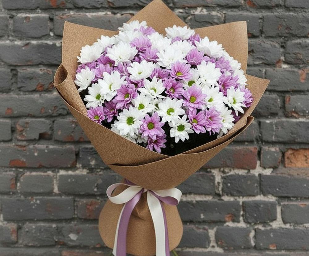 Букет цветов из: Хризантемы в Радуге