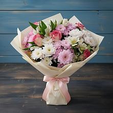 Букет цветов из:  Хризантемы, Альстромерии и Розы в Радуге