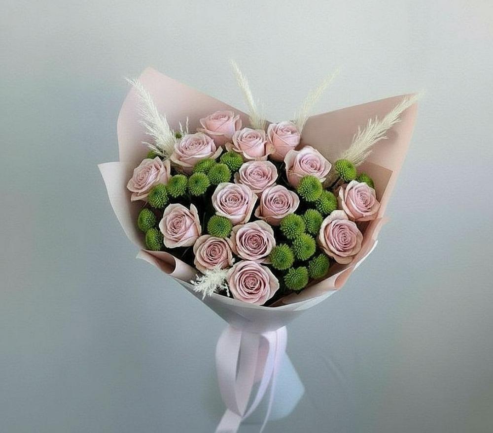 Букет цветов из: Розы и Хризантемы в Радуге