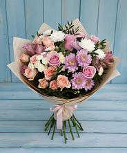 Букет цветов из:  Хризантемы, Розы и Альстромерии #REPLACE_PRED# Радуге