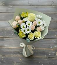 Букет цветов из:  Альстромерии, Розы и Хризантемы в Радуге