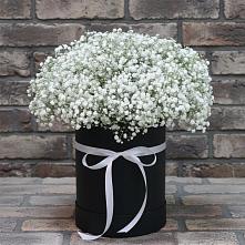 Цветочная композиция из Гипсофила в шляпной коробке в Радуге