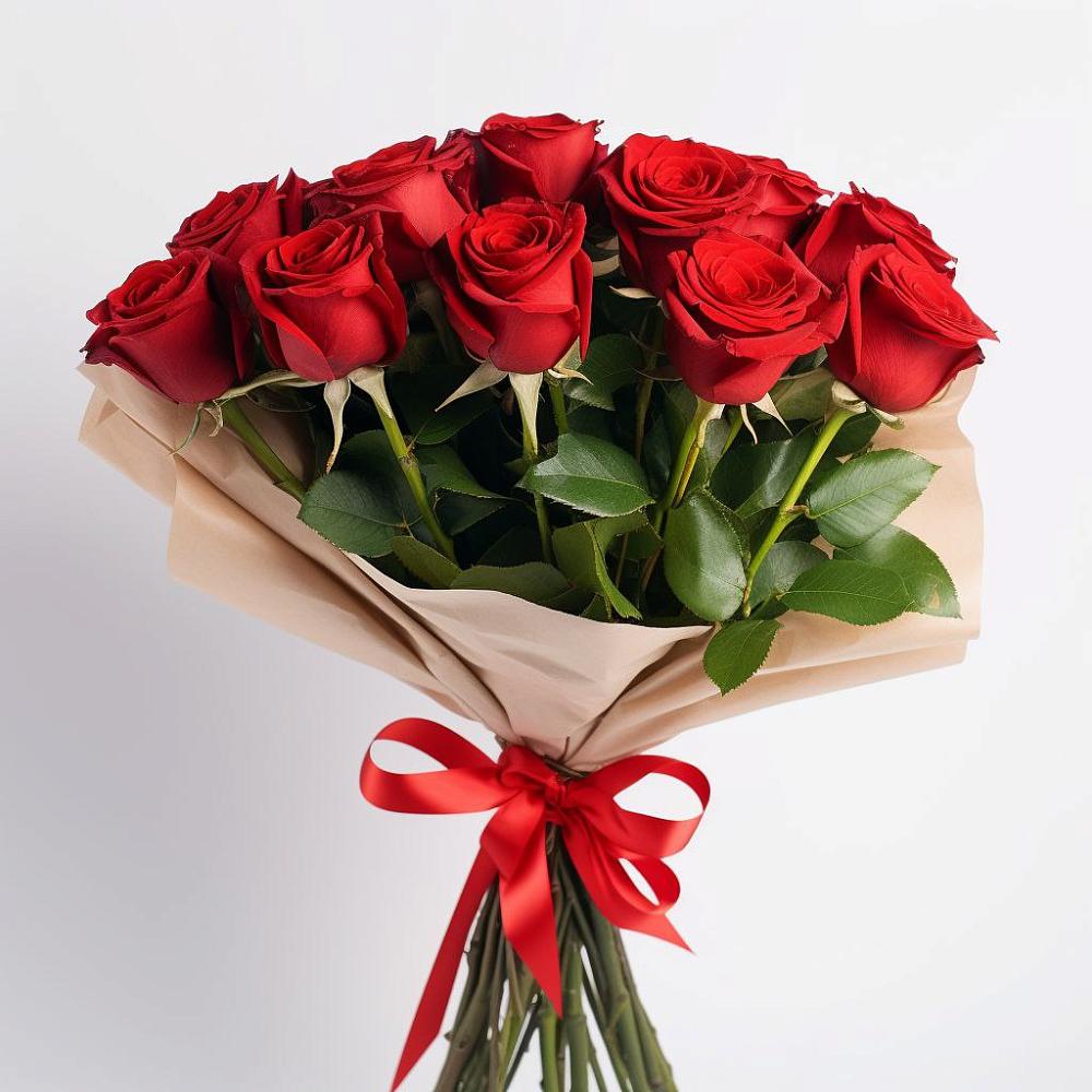 Букет 11 Красных роз Эдлесс Лав в Радуге
